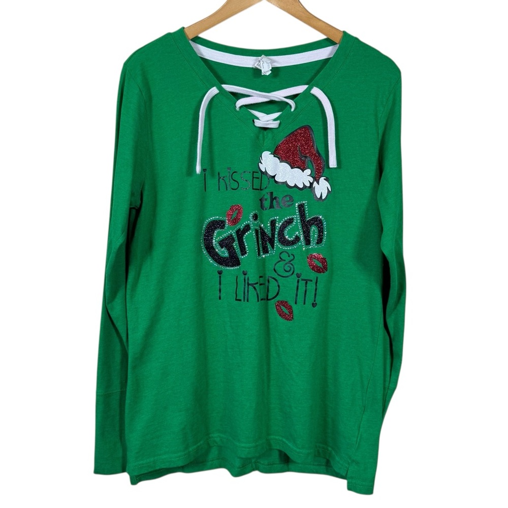 Live and Tell Green Grinch Glitter and Rhinestone Graphic Long Sleeve Christmas
